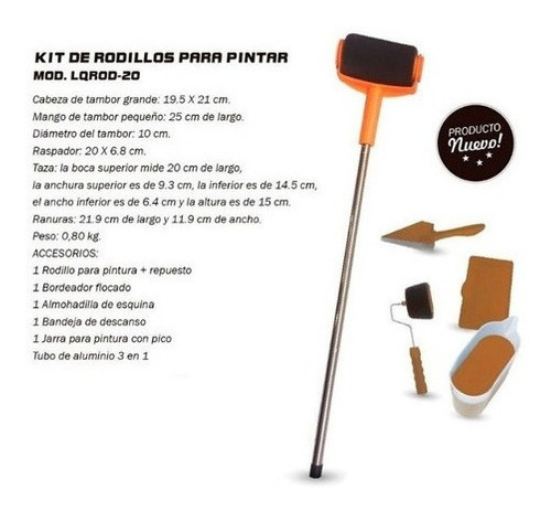 Imagen 2 de 4 de Kit Rodillo Pintar Recargable + 6 Accesorios Lqrod-20
