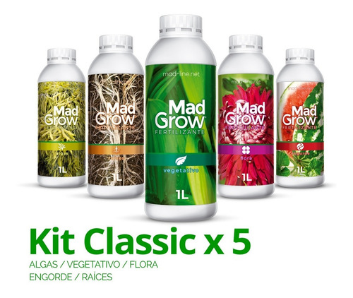 Imagen 2 de 10 de Fertilizante Mad Grow Kit Combo X5 Classic 1 Litro Cultivo