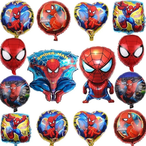 Globos Spiderman Coleccion 14pzas, Superhéroe, Cumpleaños