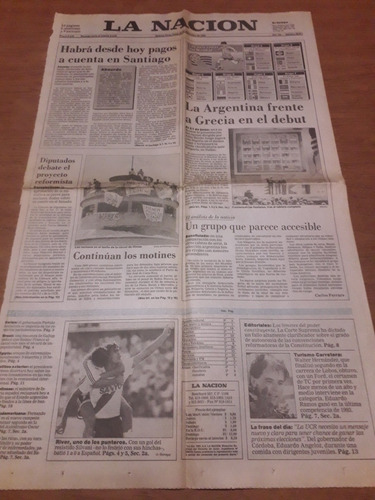 Tapa Diario Nación 20 12 1993 Motín River Tc Mundial Fútbol (Usado)