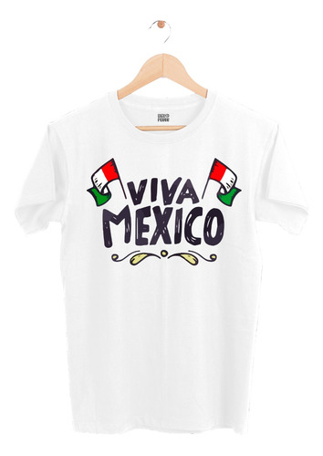 Playera Hombre - Viva México Blanca Cuello Redondo 597