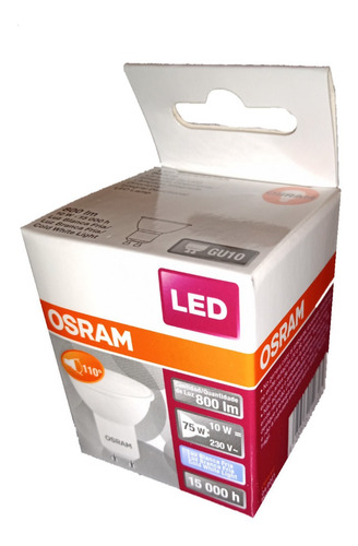 Imagen 2 de 7 de Lámpara Dicroica Led Osram 10w 220v Gu10 Fría Pack X 10u