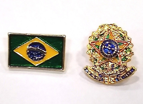 Kit 12 Bótons 6 Brasão Da República + 6 Bandeira Do Brasil