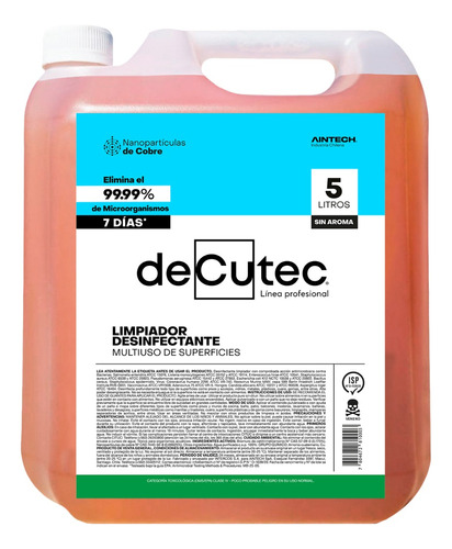 Desinfectante Decutec 5l - 99,99% X 7 Dias = 1 Aplicación