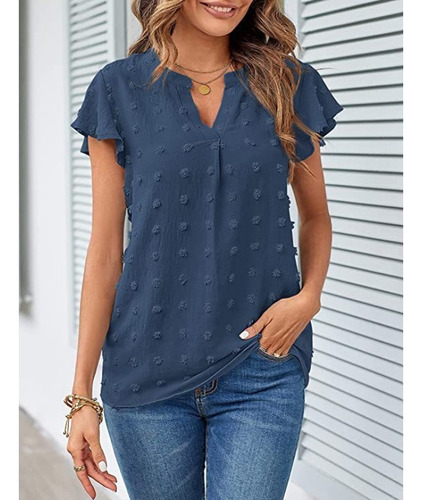 Blusa Plisada Con Cuello En V De Verano Para Mujer