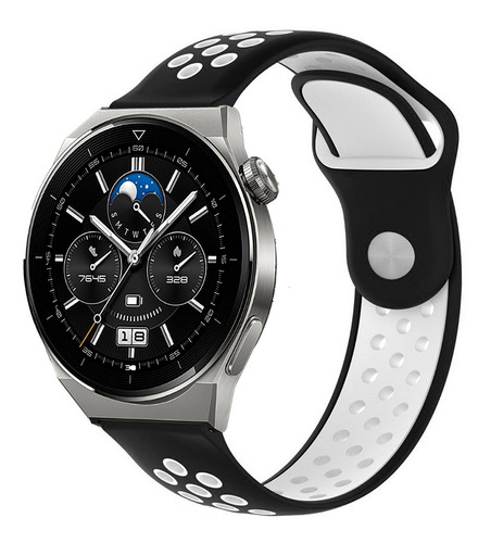 Correa Deportiva Transpirable Para Huawei Watch Gt3 Pro 46mm Negro/blanco 2.2 Cm