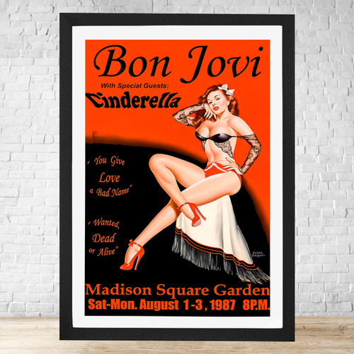 Cuadro Vintage Bon Jovi 30x40 Cm Con Vidrio Colgable C555 Negro Moderno