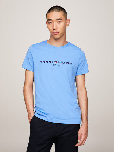 Polera Organic Cotton Con Logo Celeste Tommy Hilfiger