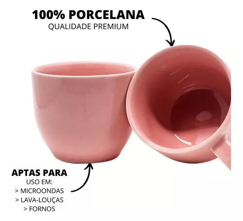 JOGO 6 XÍCARAS CHÁ CAFÉ COM 170ML DE PORCELANA COLORIDA - MUNDO DA