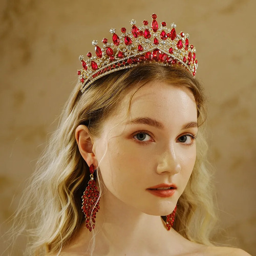Corona Rojo Cristal Para Quinceañera, Princesa, Reina Cumple