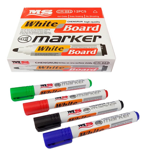 Imagen 2 de 5 de Marcadores Pizarra Blanca Caja De 12 Unid Negro Azul Y Rojo