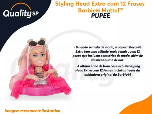 Boneca Barbie Styling Head Fala Frases Cartela De Maquiagem