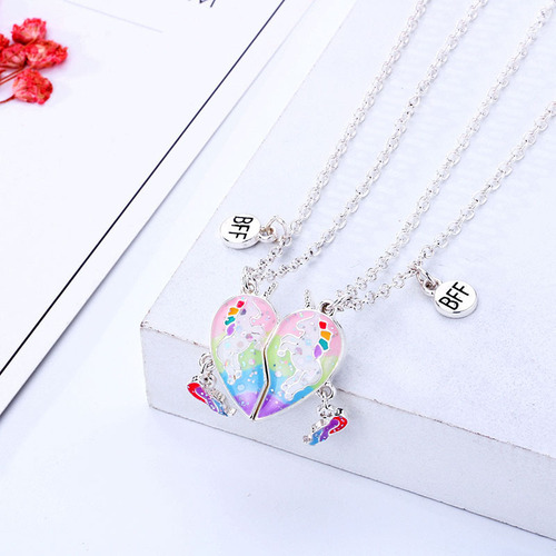 1 Par Unicornio Collares Caricatura Mejor Amigo Imán Collar