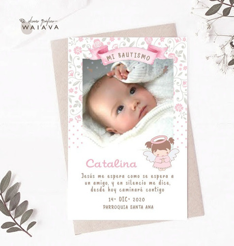 Imagen 4 de 10 de Estampitas Bautismo Tarjetas Estampas Con Foto Nenas X 3u