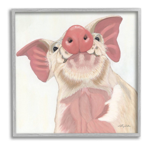 Pink Pig Snout Adorable Farm Hog Painting Grey Framed W...