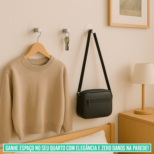 5 Gancho Adesivo Parede Cabide Multiuso Transparente Pendura