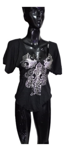 Dereonblusa Manga Mariposa Negra Con Plata Elastico 