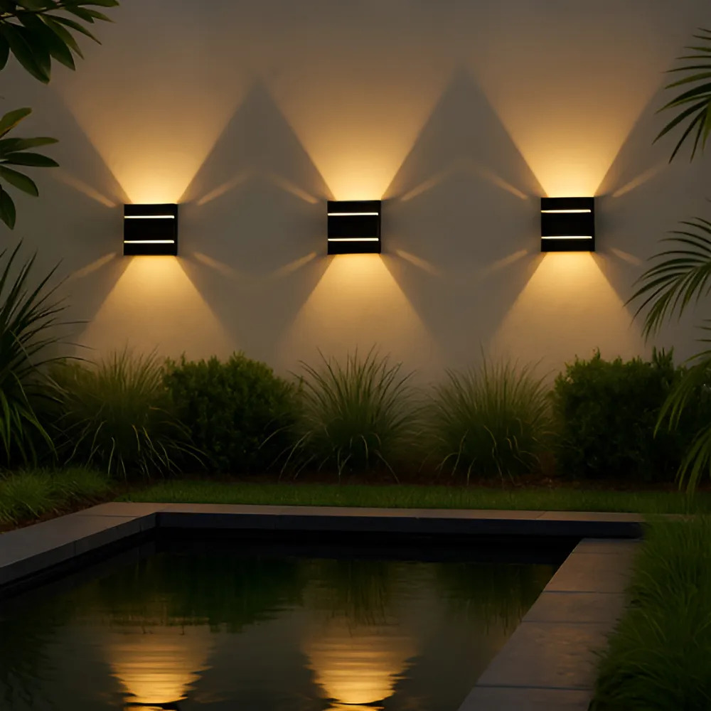 Kit 6 Arandela Luminária De Parede Slim Led Spot Decoração Jardim Preto Led Quente