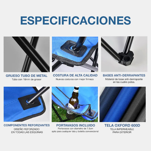CJR 3 Sillas Plegables De Playa Campamento Y Exteriores Azul