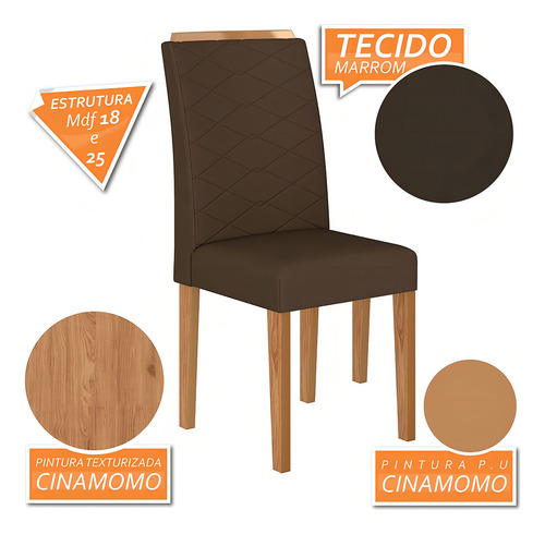 Mesa de comedor con 6 sillas de cristal suizo cinam/off/marro, M.A Color Cinnamomo/blanco/marrón 04