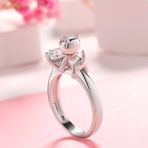 Imagen 6 de 7 de Anillo Gato Plata Fina 925 Regalo Mujer Joyas Gatito Kitty