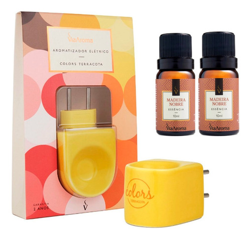 Aromatizador Porcelana Amarelo + 2 Essencia Madeira Nobre