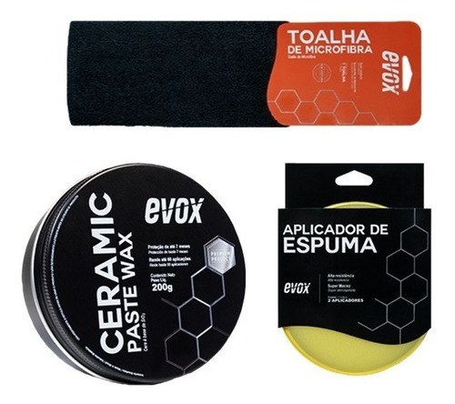 Imagem 1 de 1 de Cera Ceramic Paste Wax 200g + Aplicador + Toalha Evox 