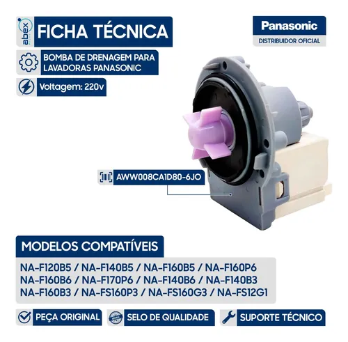 Bomba De Drenagem 220v Para Lavadora Panasonic Original | Frete grátis