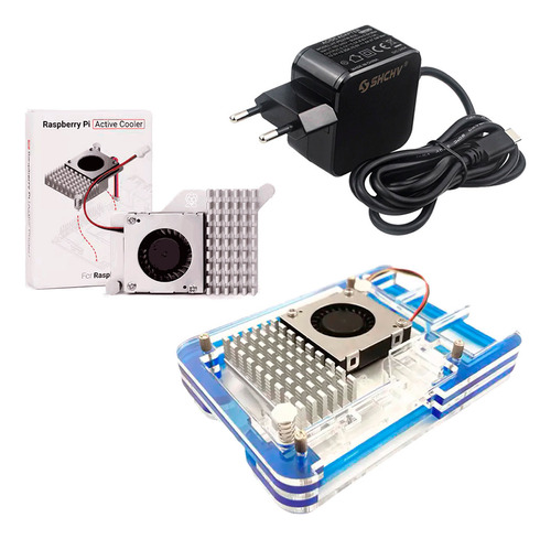 Fonte 5a + Case + Active Cooler P/ Raspberry Pi5 Pi 5 C/ Nf