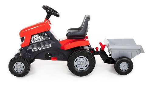 Tractor Turbo A Pedal Con Trailer Para Niños Wader Color Rojo