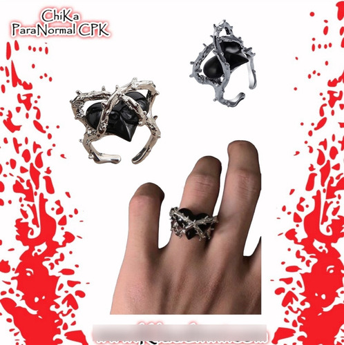 Anillo De Corazón Negro Ajustable Con Espinas Alrededor 