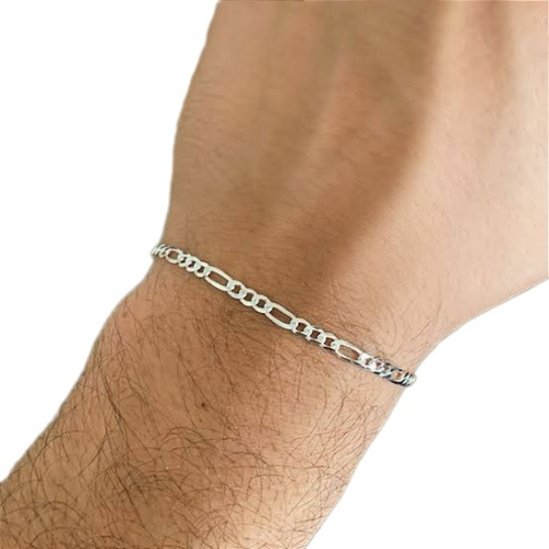 Pulseira Masculina Italiana Prata 925 Modelo 3x1 4 Mm 20 Cm