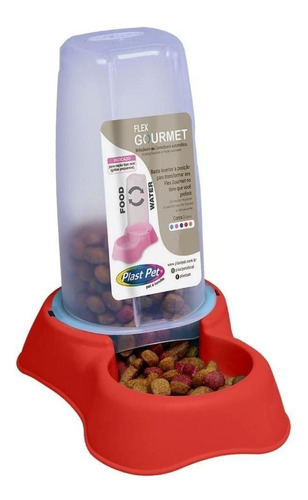 Comedero y bebedero gourmet de 650 ml, color rojo, para perros y gatos