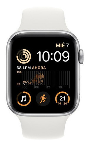 Imagen 2 de 10 de Apple Watch Se (2da Gen) (gps) Aluminio Plata De 44 Mm Color de la correa Correa Deportiva Blanca Color del bisel Plateado