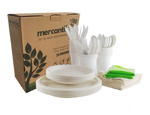 Set Vajilla Desechable Biodegradable Para 25 Personas