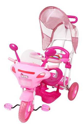 Triciclo Motinha Infantil C/ Capota Rosa Passeio E Pedal Bel