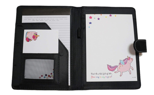 Divertido Padfolio Con Diseño De Unicornio Negro De 8 X 6 Pu