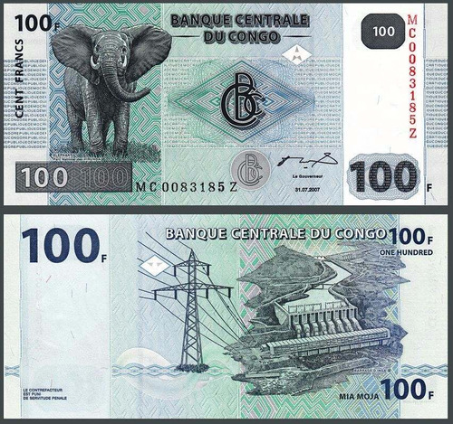 Congo (ex-zaire) 100 Francos 2007 P. New Fe (g&d) Tchequito