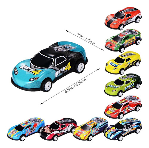 Set De 4 Carritos De Carrera Metal Diferentes Colores 8.5cm