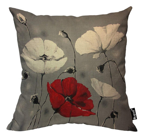 Mugod - Funda De Almohada Con Diseño De Flores De Amapola .