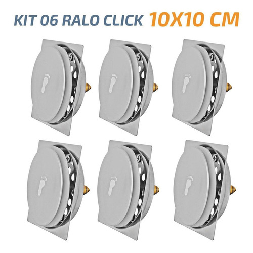 Kit 06 Ralo Click Quadrado 10x10 Inox Veda Cheiro E Insetos