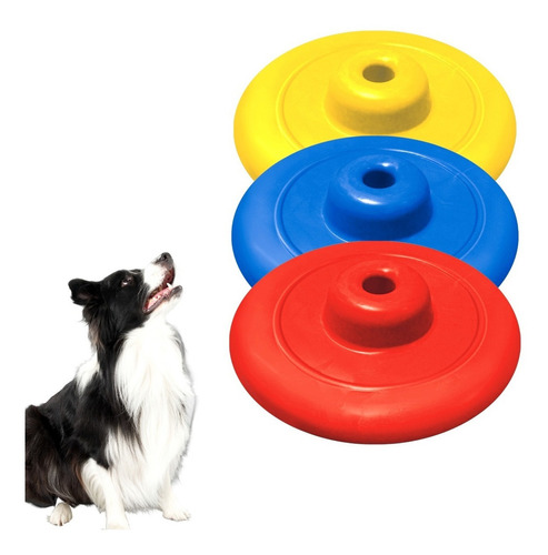 Kit 3 Frisbee Brinquedo Disco Cães Borracha 21cm Furacão Pet Cor Sortida