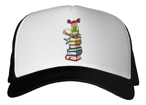 Gorra Niña Sentada En Libros Aprendizaje