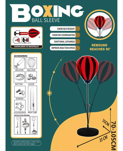 Box Set Puching Ball Guantes Boxeo + Base + Bocha Pera Niño