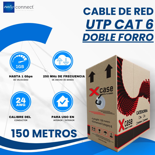 Cable Utp 150mts Xcase Cat 6 Doble Forro Para Uso Exterior