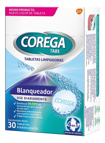 Tabletas Corega Combine White Blanqueador X 30 Unidades