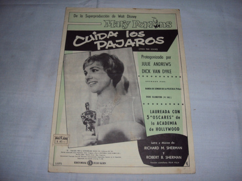 Vs Lote 5 Partituras Canciones Pelicula Mary Poppins Ver (Usado)