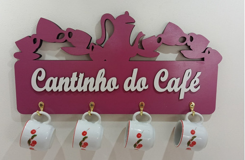Imagem 1 de 8 de Porta Xicaras Cantinho Do Café Rosa Em Mdf - Para 4 Xicaras