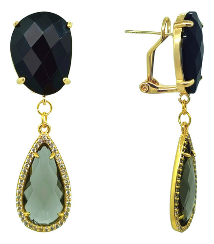 Aros Luk And Lov, Cristales Negro Enchapado Dorado