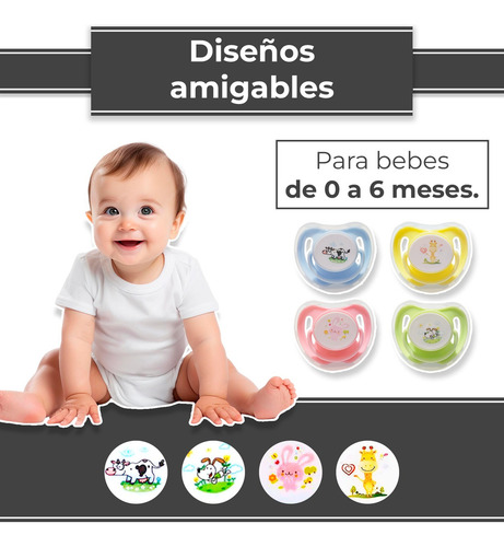 Chupón Ortodóntico Bebé Sin Bpa Dibujos Animados, 1pza,0-6m Color Azul/vaquita